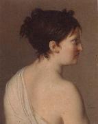 Study of a young woman,half-length,in profile,wearing a white robe
